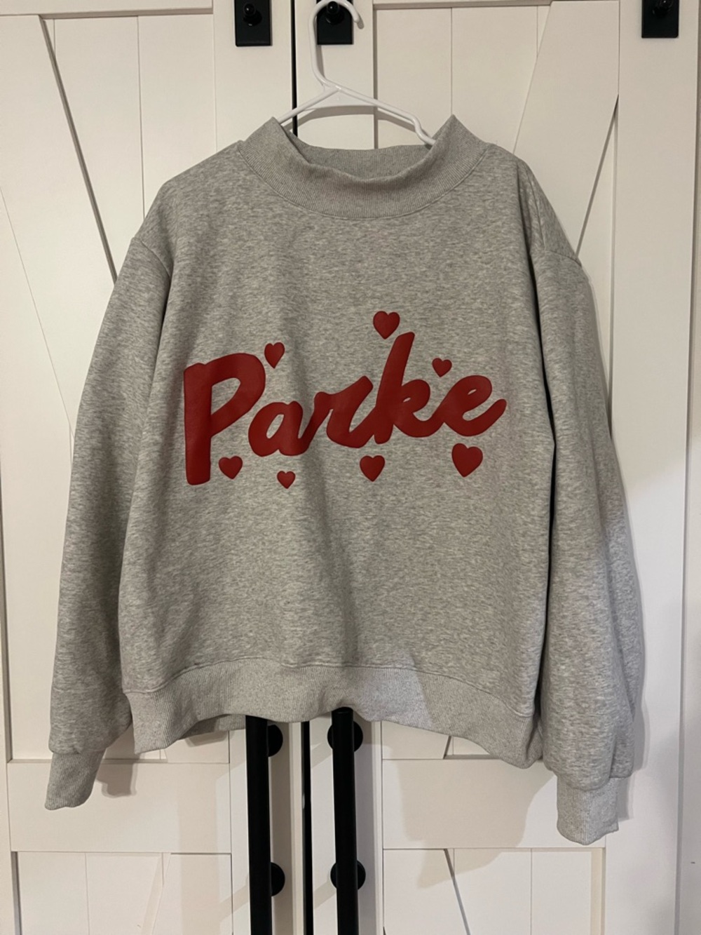 Parke Gray Crewneck Sweatshirt with Red Script Logo